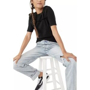 NWT Free People Care Red Delicious Short Sleeve Top in Black Sz. S